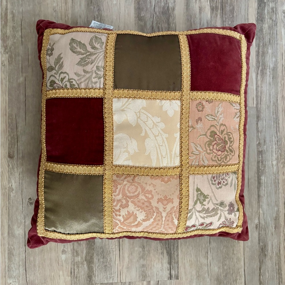 Croscill Home Vintage Pillow 17” Patchwork Velour and Brocade
